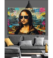 Güneş Gözlüklü Mona Lisa Dekoratif Kanvas - Mdf Ahşap Tablo