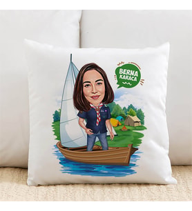 Kişiye Özel Karikatürlü Sandaldaki Kadın Yastık