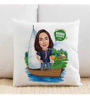 Kişiye Özel Karikatürlü Sandaldaki Kadın Yastık