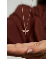 Zirkon Taşlı Rose Minimal Mikail Kanadı Gümüş Kolye