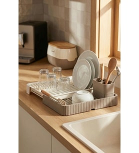 Vizon Sürgülü Lavabo Üstü Bulaşıklık & Fonksiyonel Tabaklık Bardaklık 32X36 Cm