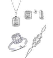 Söğütlü Silver Gümüş rodyumlu baget taşlı dörtlü set