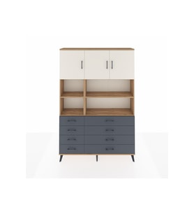 Arges Dolap 8 Raflı 8 Çekmeceli 3 Kapaklı 132x30x195 Çam-Aytaşı/Antrasit