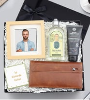 Hakiki Deri Portföy Cüzdan & Yves Rocher Balsam & Çerçeve & Eyüp Sabri Tuncer Tıraş Kolonyası Premium Hediye Seti