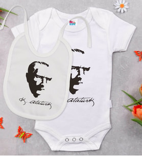 BK Kids Atatürk Temalı Beyaz Bebek Body Zıbın ve Mama Önlüğü Hediye Seti-23