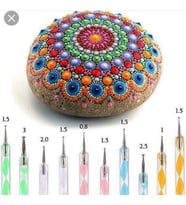 Dot Kalemi 5’li Takım, Metal Başlıklı, Farklı Büyüklüklerde Mandala Kalemi, Taş, Ahşap Dot  Kalemi (Karışık)