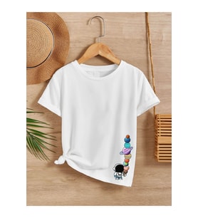 Ünisex Rahat Kalıp Pamuklu Baskılı Beyaz Çocuk T-shirt