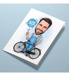 Kişiye Özel Bisiklet Tamircisi Erkek Karikatürlü Tebrik Kartı