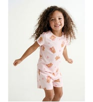 LCW Kids Pembe Bisiklet Yaka Kız Çocuk Şortlu Pijama Takımı