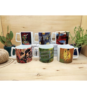 Dali, Van Gogh, Picasso, Kandinsky, Klimt, Monet Tasarımlı 6'lı Yelken Kulplu Kupa Bardak Mug Seti