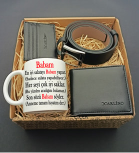 Babalar Gününe Özel Babam Tasarımlı Kupa & Cüzdan& Kartlık & Kemer Hediye seti