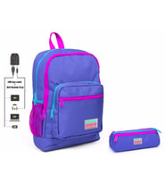 Coral High Mor İlkokul Sırt Çantası ve Kalemlik Seti - Kız Çocuk - USB Soketli