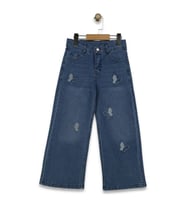 Taşlı Kelebek Nakışlı Kız Çocuk Kot Pantolon/Jean (Mavi)
