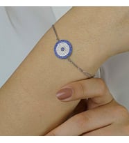 Nazar Tasarımlı 8 Sıralı 925 Ayar Gümüş Kadın Bileklik