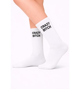Crazy B.itch Yazılı Unisex Beyaz Tenis Çorap