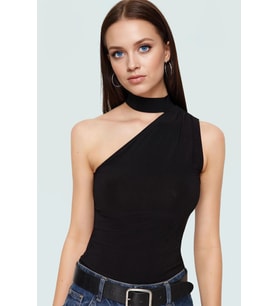 Şık Tek Omuzlu Bluz Örme Kumaş Choker Yaka Regular Boy Rahat Kullanım Özenle Seçilmiş