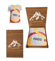Galatasaray Lisanslı Büyük Logolu Gri T-Shirt Hediye İcardi Ahşap Kutulu