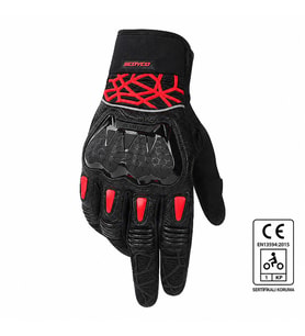 Motosiklet Eldiveni Full Koruma Ayarlanabilir Bilek Bantı Deri Microfiber Kumaş Motor Eldiven Red- Black