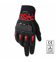 Motosiklet Eldiveni Full Koruma Ayarlanabilir Bilek Bantı Deri Microfiber Kumaş Motor Eldiven Red- Black