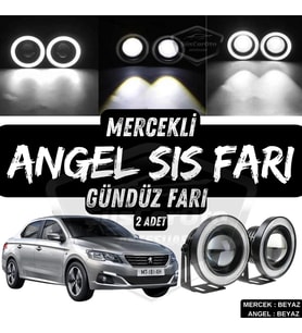 Peugeot 301 2012-2021 Uyumlu Mercekli Angel Sis Farı Metal 76 mm Beyaz Halkalı Gündüz Farı 2 Adet