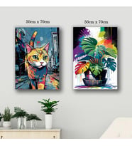 kedi ve saksıda çiçek tablo resim kanvas 2 adet 50x70