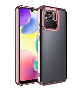 Coverzone Xiaomi Redmi Note 11S ile uyumlu K?l?f Kamera Korumal? Logo G�steren Parlak renk kenar �izgileri ile ??k bir tasar?m Colored Z-Omega Kapak Rosegold