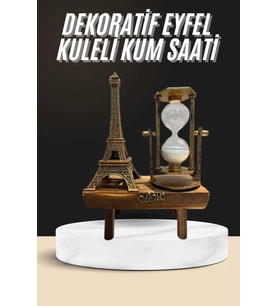 Retro Eyfel Kulesi Ve Kum Saati Dekoratif Ahşap Görünümlü Masa Biblosu