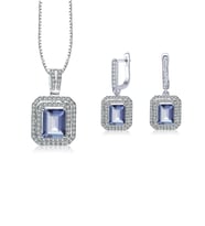 Safir Full Taş Baget Attractive Kadın Kolye Küpe Seti (Gümüş)