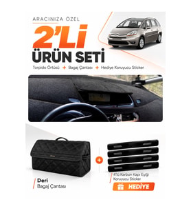 CITROEN C4 GRAND PİCASSO (2007-2013) Uyumlu Torpido Örtüsü + Deri Bagaj Çantası Seti - Siyah
