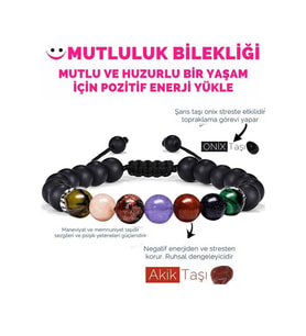 Sertifikalı Mutluluk Iç Huzur Bilekliği Akik Kalsit Mercan Kuvars Mavi Yıldız Malahit Oniks Doğal Taş Bileklik (Çok Renkli)