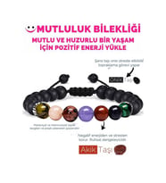 Sertifikalı Mutluluk Iç Huzur Bilekliği Akik Kalsit Mercan Kuvars Mavi Yıldız Malahit Oniks Doğal Taş Bileklik (Çok Renkli)