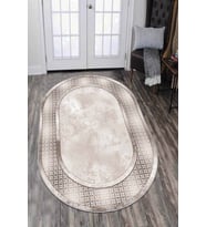 Bej Çerçeveli Kaymaz Tabanlı Yıkanabilen Oval Halı AR715 - 100 x 160 cm
