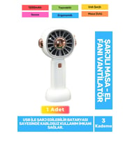 Sessiz 3 Kademeli Hafif Kablosuz 1200mAh Pervaneli Taşınabilir Usb Şarjlı Masa El Fanı Vantilatör