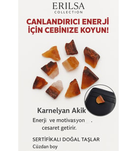 Sertifikalı Ham Cüzdan Boy Karnelyan Akik Taşı Kütle- - Günlük Enerji ve Özgüven Desteği (Çok Renkli)