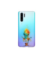 Huawei P30 Pro ile uyumlu Splash ahtapot tasarımlı şeffaf silikon kılıf