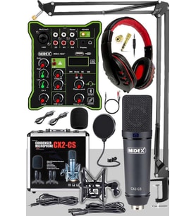 Midex CX2 Functional Paket-5 Stüdyo Mikrofon Ses Kartlı Mikser Kulaklık Stand