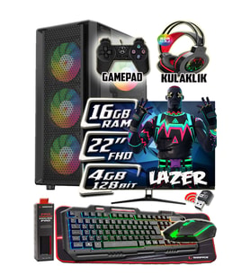 WarboX Lazer 22" Monitör i5 6500 16gb DDR4 Ram 256gb Ssd 250gb Hdd R7 240-4gb E.kartı Gaming PC (Siyah)