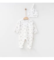 BabyŞen Organik Pamuk Mantar Desenli Tulum / Zıbın  Çocuk, Bebek (Beyaz)