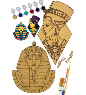 Firavun Tutankamon ve Kraliçe Nefertiti Ahşap Boyama Tuval Seti Hediye Hobi Kiti Büyük Boy 26 - 30 Cm