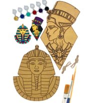 Firavun Tutankamon ve Kraliçe Nefertiti Ahşap Boyama Tuval Seti Hediye Hobi Kiti Büyük Boy 26 - 30 Cm