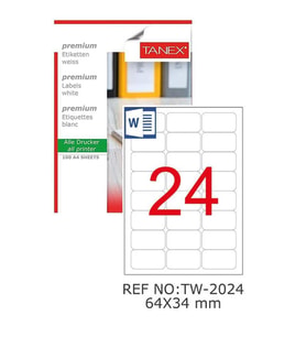 Bilgisayar Etiketi Tw-2024 64x34 mm 100 Lü Lazer Etiket 1 Paket Tanex Davetiye Kargo Koli Kutu Etiketi (Beyaz)