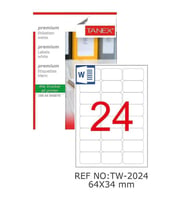 Bilgisayar Etiketi Tw-2024 64x34 mm 100 Lü Lazer Etiket 1 Paket Tanex Davetiye Kargo Koli Kutu Etiketi (Beyaz)