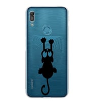 Huawei Y6 Pro 2019  Kamera korumalı Kapak Çizgi Kedi (Siyah) Tasarımlı Şeffaf Kılıf