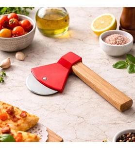 Pizza Kesici - Balta Tasarımlı - Ahşap Saplı - Paslanmaz Çelik Bıçaklı