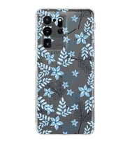 Samsung Galaxy S20 Ultra  Kamera Korumalı Kapak Floral Mavi Tasarımlı  Şeffaf Kılıf