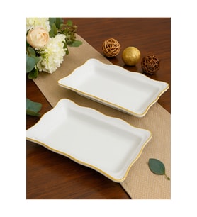 2 Adet Gold Beyaz Serenat Kayık Tabak 24x15x4cm