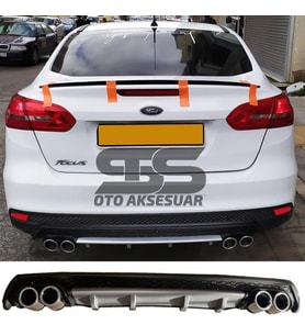 Ford Focus 3 Difüzör Arka Tampon Eki 4 Egzoz Çıkışlı Gri Lüx Tip