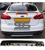 Ford Focus 3 Difüzör Arka Tampon Eki 4 Egzoz Çıkışlı Gri Lüx Tip