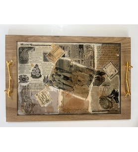 Epoksi Reçine Ahşap Desenli Tepsi - Vintage - Rose Girls - 27 cm x 40 cm (Çok Renkli)