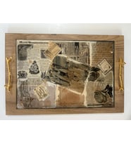 Epoksi Reçine Ahşap Desenli Tepsi - Vintage - Rose Girls - 27 cm x 40 cm (Çok Renkli)